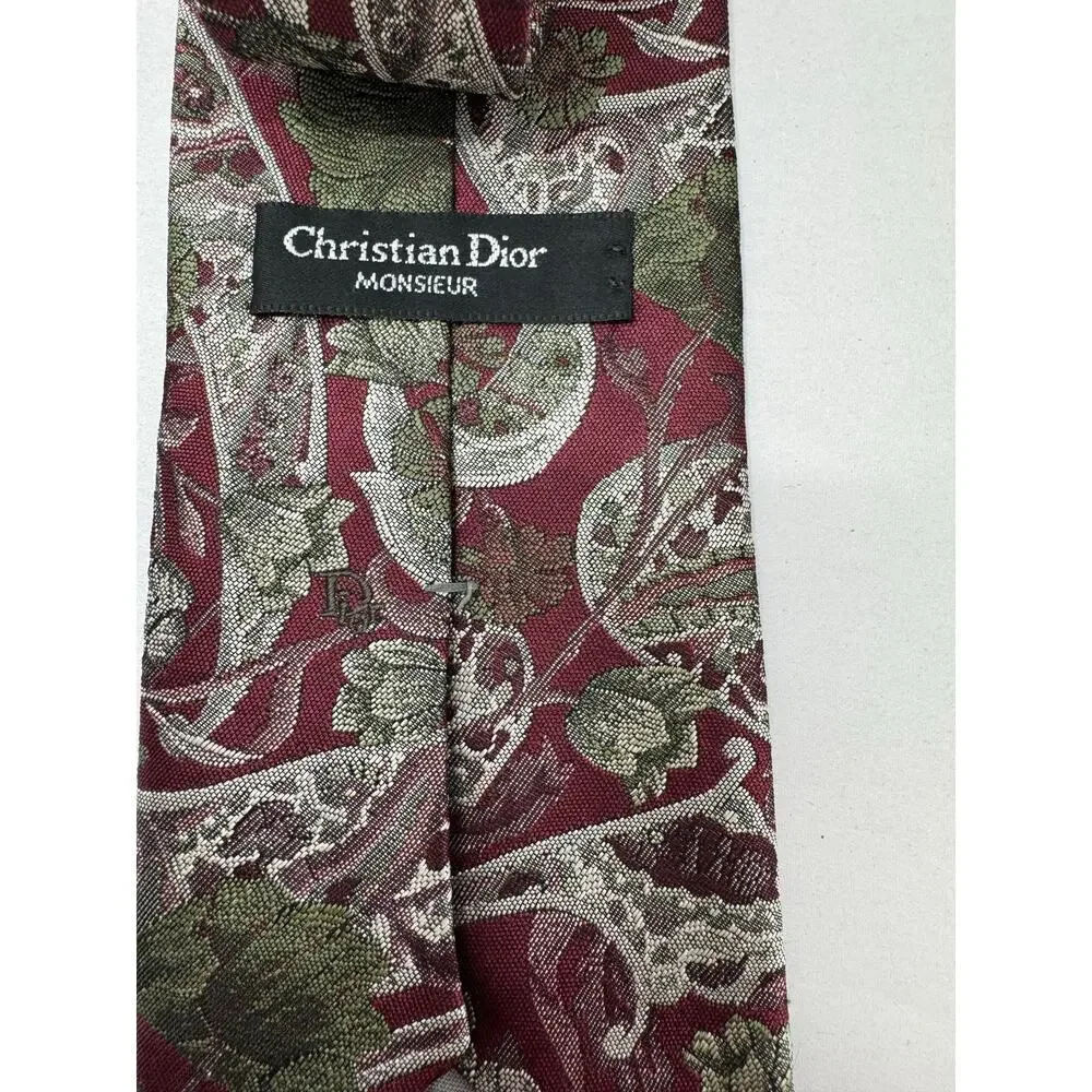 Christian Dior Monsieur Red‎ Floral Polyester Silk Blend Men's Formal Neck Tie